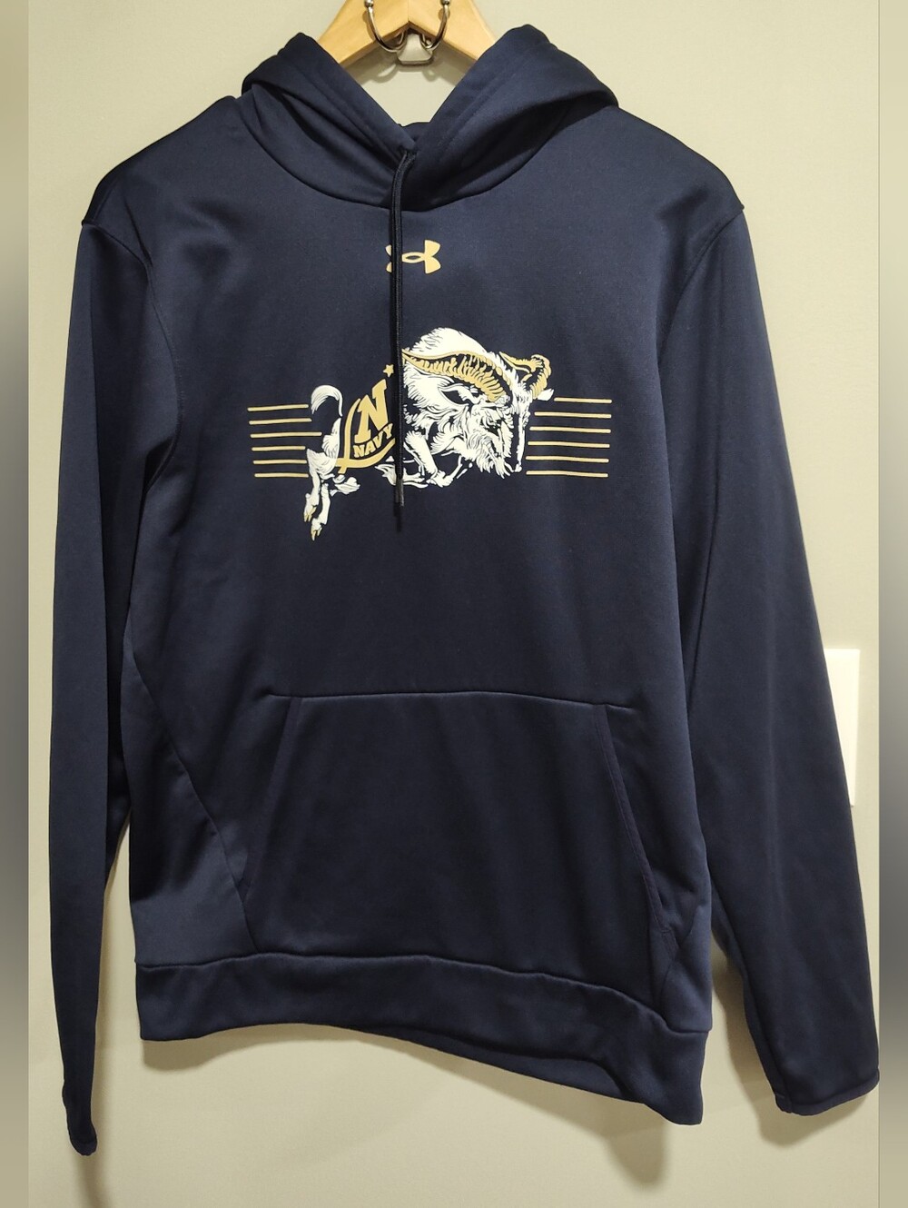 Men's Under Armour Navy Navy Midshipmen Logo Stripe Fleece Pullover Hoodie, L